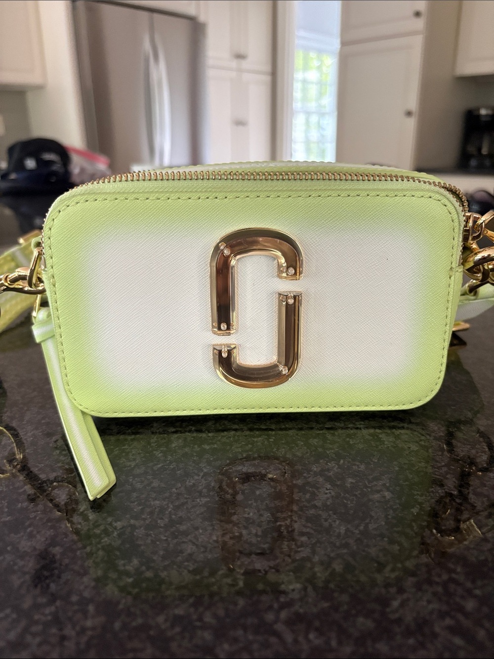 Marc Jacobs Lime Green Double-Zip Crossbody Bag with Adjustable Strap